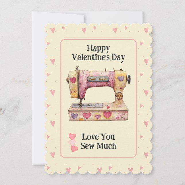 Cartão De Agradecimento Sweet Sewing Machine Hearts Valentine Day Card (Frente)