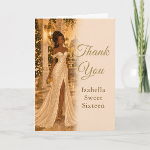 Cartão de Agradecimento Sweet Sixteen Dourado Cham