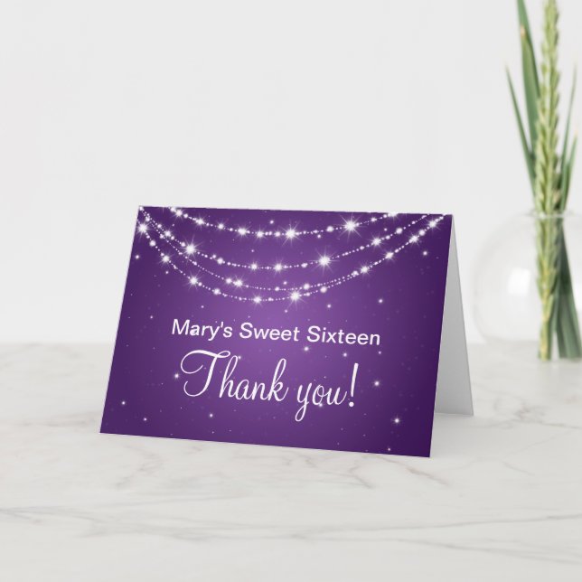 Cartão De Agradecimento Sweet Sixteen Thank You Sparkling Chain Purple (Frente)