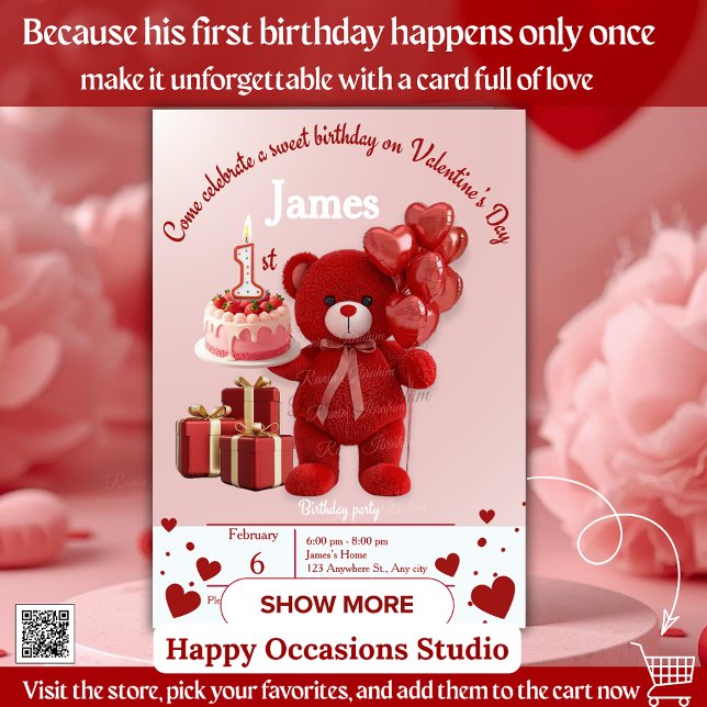 Cartão De Agradecimento Sweet Valentine’s Birthday Invite – 1st Birthday (Criador carregado)