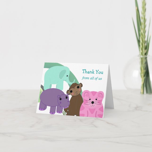 Cartão De Agradecimento Sweet Zoo Animal Obrigado (Frente)