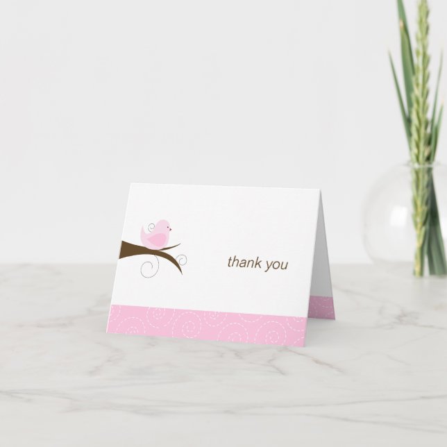 Cartão De Agradecimento Swirly Pink Bird Note Card Thank You Note Folded (Frente)