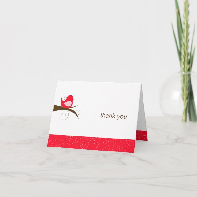 Cartão De Agradecimento Swirly Red Bird Note Card Thank You Note Folded (Frente)