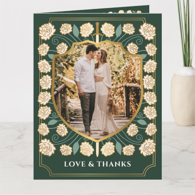 Cartão De Agradecimento Sword & Shield Medieval Fantasy Casamento Monogram (Frente)