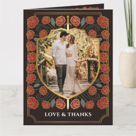 Cartão De Agradecimento Sword & Shield Medieval Fantasy Casamento Monogram