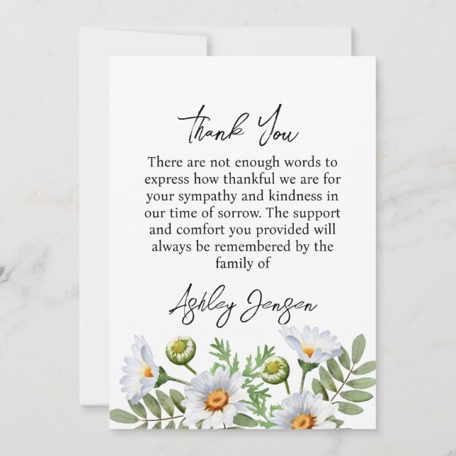 Cartão De Agradecimento Sympathy Daisy Photo Thank You Card (Verso)