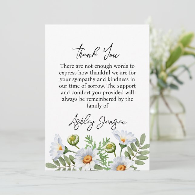 Cartão De Agradecimento Sympathy Daisy Thank You Card (Em pé/Frente)