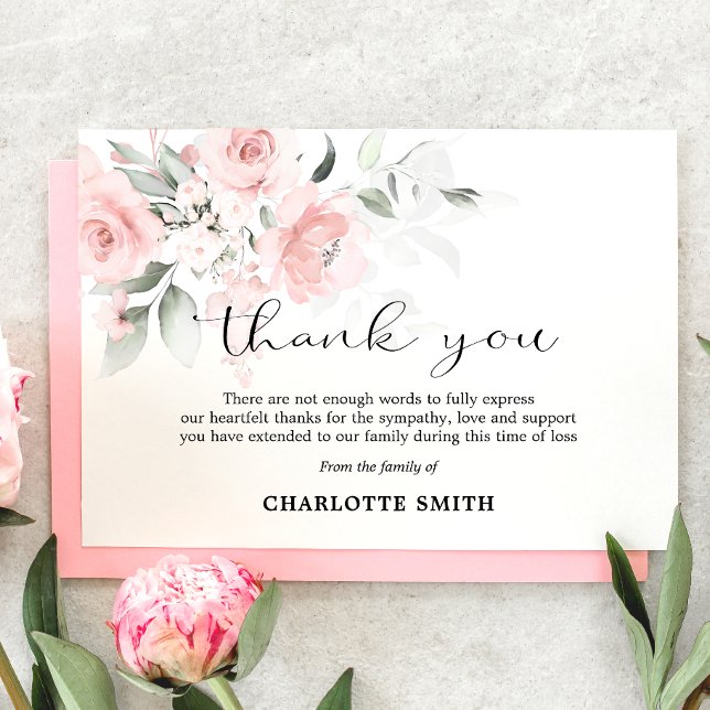 Cartão De Agradecimento Sympathy Flower Blush Pink Roses THANK YOU | PHOTO (Criador carregado)