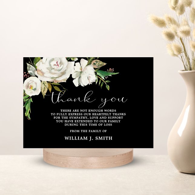 Cartão De Agradecimento Sympathy Flower White Roses THANK YOU | PHOTO (Sympathy Flower White Roses THANK YOU | PHOTO)