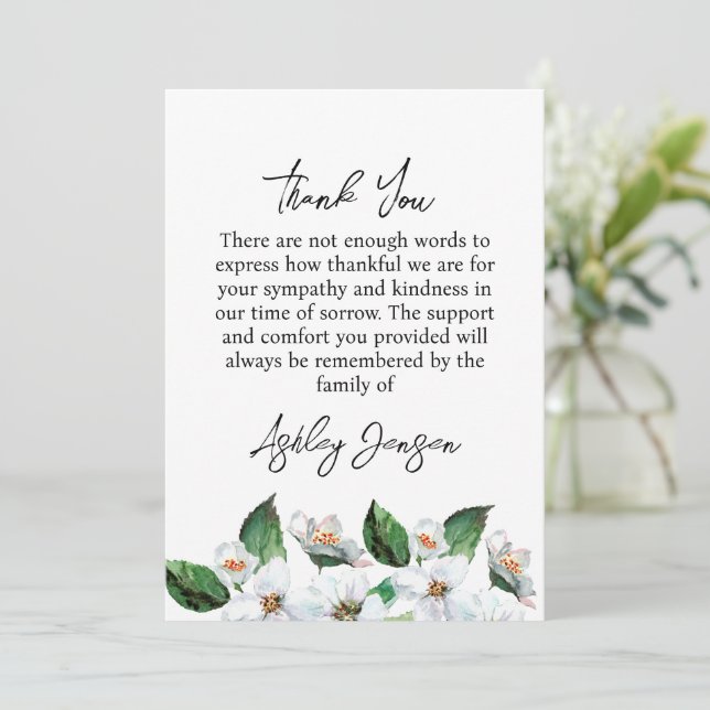 Cartão De Agradecimento Sympathy Jasmine Funeral Thank You Card (Em pé/Frente)