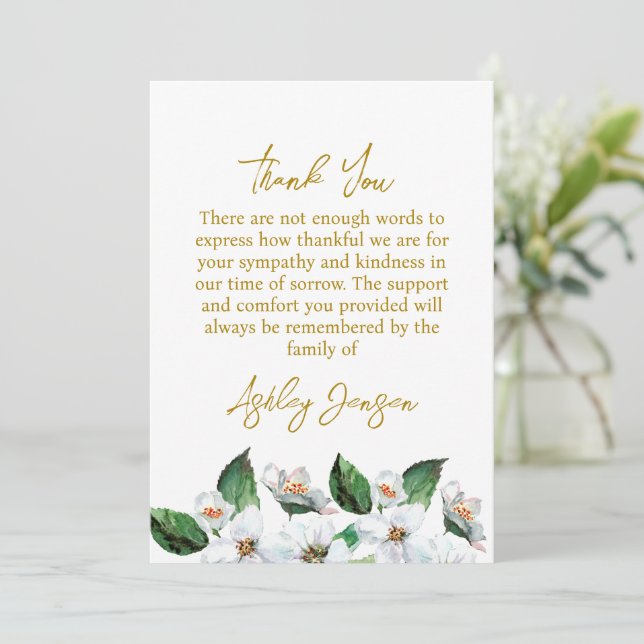 Cartão De Agradecimento Sympathy Jasmine Funeral Thank You Card (Em pé/Frente)