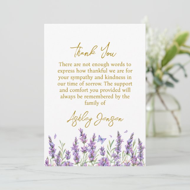Cartão De Agradecimento Sympathy Lavender Funeral Thank You Card (Em pé/Frente)