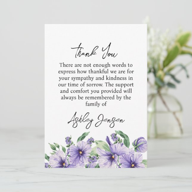 Cartão De Agradecimento Sympathy Pansy Funeral Thank You Card (Em pé/Frente)