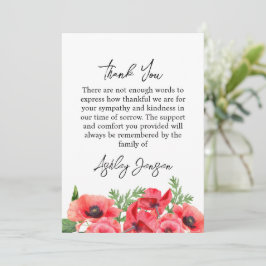 Cartão De Agradecimento Sympathy Poppy Funeral Thank You Card
