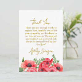 Cartão De Agradecimento Sympathy Poppy Funeral Thank You Card