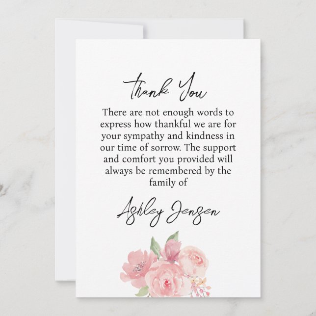 Cartão De Agradecimento Sympathy Rose Photo Funeral Thank You Card (Verso)