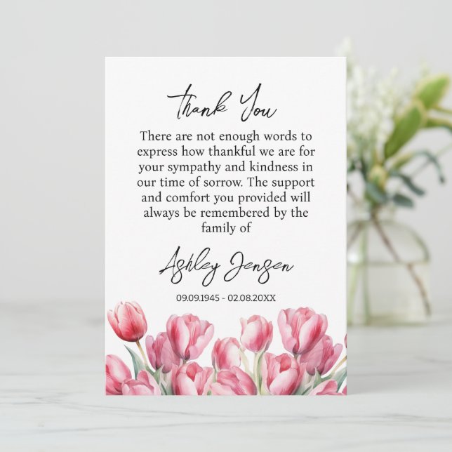 Cartão De Agradecimento Sympathy Tulip Funeral Thank You Card (Em pé/Frente)