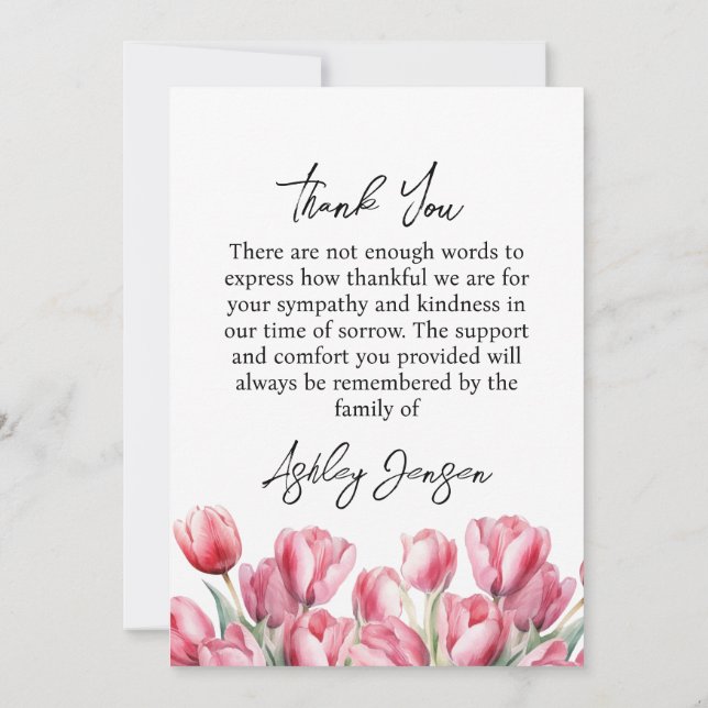 Cartão De Agradecimento Sympathy Tulip Photo Funeral Thank You Card (Verso)