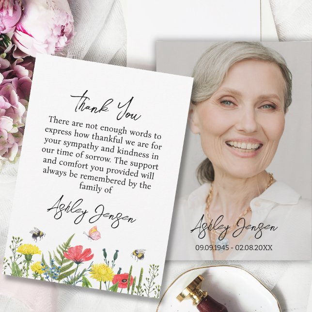 Cartão De Agradecimento Sympathy Wildflower Photo Funeral Thank You Card (Criador carregado)