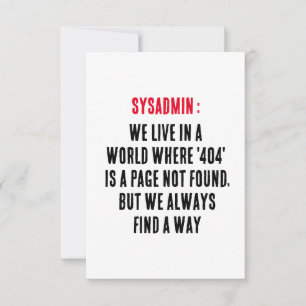 Cartão De Agradecimento Sysadmin Vivemos num mundo onde '404' é uma página