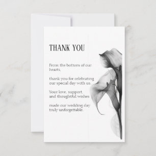 Cartão De Agradecimento T Minimalista Preto e Branco Calla Lily Casamento