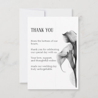 Cartão De Agradecimento T Minimalista Preto e Branco Calla Lily Casamento