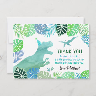 Cartão De Agradecimento T-Rex Dinossaur Greenery Aniversário
