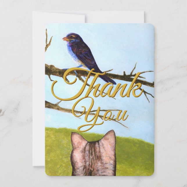 Cartão De Agradecimento Tabby Cats Talk to Birds Thank You Card (Frente)