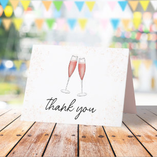 Cartão De Agradecimento Taças de Champanhe Aquarela Rosa Brunch e Bubbly