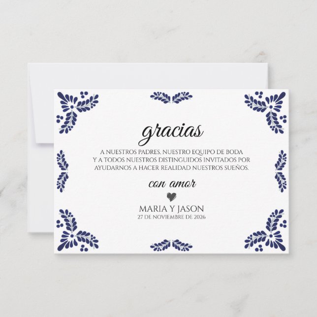 Cartão De Agradecimento Talavera Black Floral Minimalist Spanish Wedding (Frente)