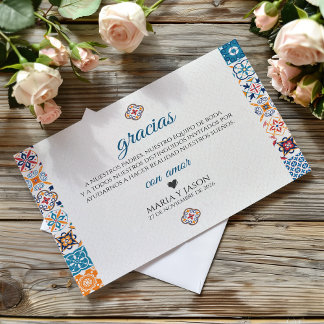 Cartão De Agradecimento Talavera Colorida Festa Floral Casamento Espanhol