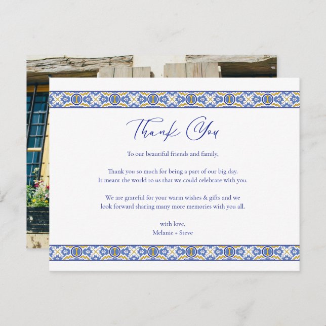 Cartão De Agradecimento Talavera - Foto de Casamento Espanhol Mexicano Obr (Frente/Verso)