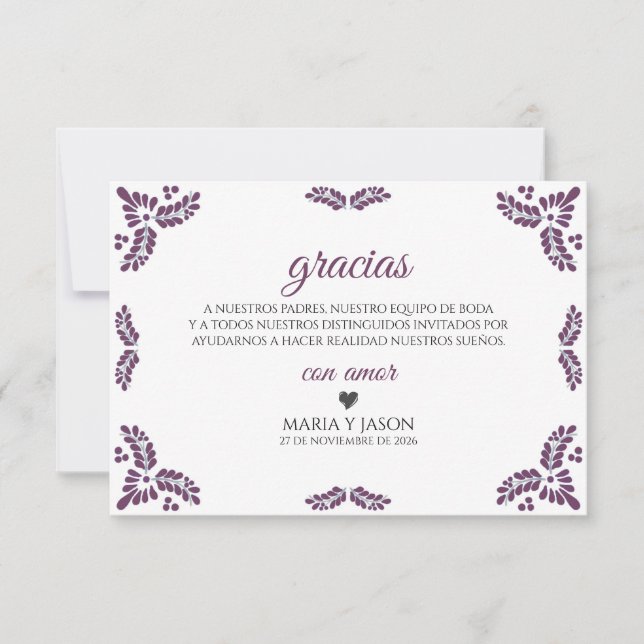 Cartão De Agradecimento Talavera Purple Floral Minimalist Spanish Wedding (Frente)