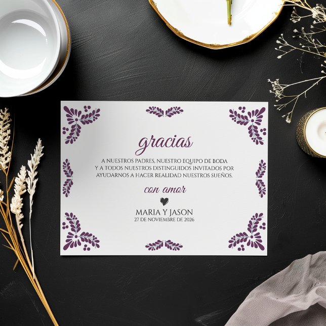 Cartão De Agradecimento Talavera Purple Floral Minimalist Spanish Wedding (Talavera Purple Floral Minimalist Spanish Wedding Thank You Card)