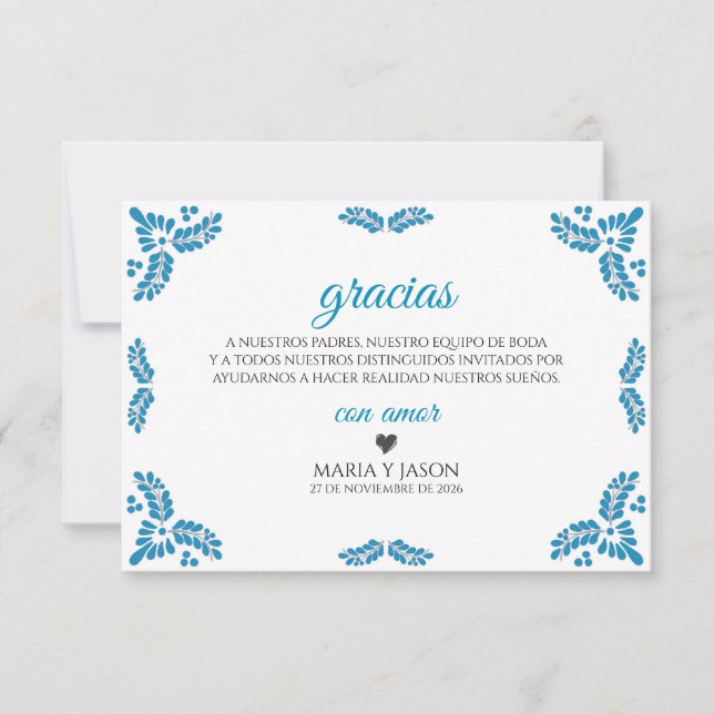 Cartão De Agradecimento Talavera Turquoise Minimalist Spanish Wedding (Frente)
