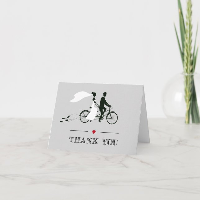 Cartão De Agradecimento Tandem Bicycle Grey Wedding Thank You (Frente)