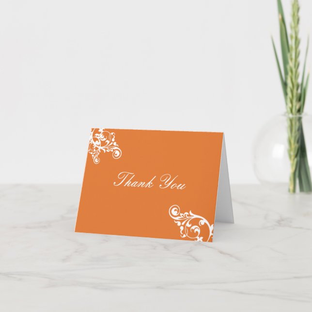 Cartão De Agradecimento Tangerina e Flouramento Branco Obrigado Nota (Frente)