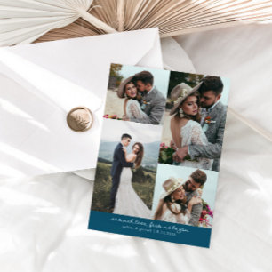 Cartão De Agradecimento Tanto Amor Elegante Foto de Casamento Azul-Celeste