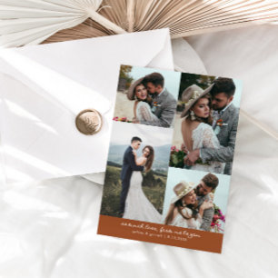 Cartão De Agradecimento Tanto Amor Elegante Foto de Casamento Terracota
