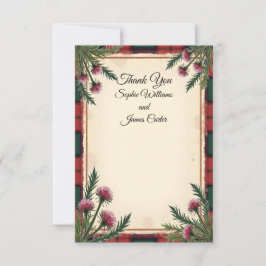 Cartão De Agradecimento Tartan de Cardo Escocês Vermelho T Casamento Perso