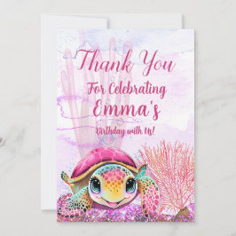 Cartão De Agradecimento Tartaruga 4º Aniversário, Sob o Mar