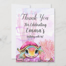 Cartão De Agradecimento Tartaruga 4º Aniversário, Sob o Mar