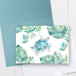 Cartão De Agradecimento Tartaruga do Mar de Cores Aquáticas com Folhas de