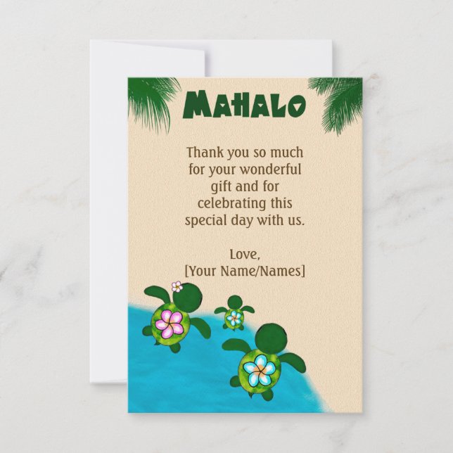 Cartão De Agradecimento Tartaruga Marinha BEBÊ MENINO Honu Obrigado FLAT A (Frente)