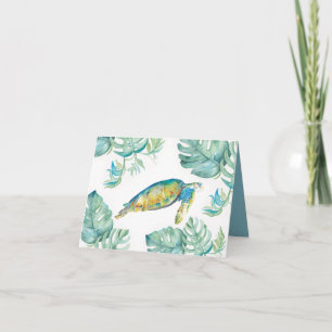 Cartão De Agradecimento Tartaruga Marinha em Aquarela com Folhas de Palmei