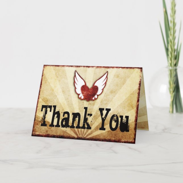 Cartão De Agradecimento Tattoo Winged Heart  Thank You Cards. (Frente)