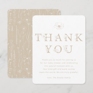 Cartão De Agradecimento Taupe Floral Thank You Card | Baby Shower