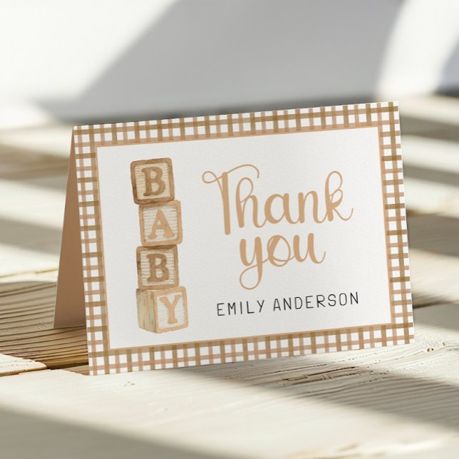 Cartão De Agradecimento Taupe Gingham Baby Thank You Card | Blocks (Thank You Card)