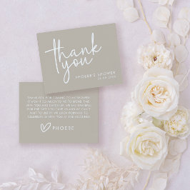 Cartão De Agradecimento Taupe Minimalista Script Chuveiro de Noiva Flat