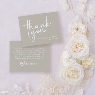 Cartão De Agradecimento Taupe Minimalista Script Chuveiro de Noiva Flat